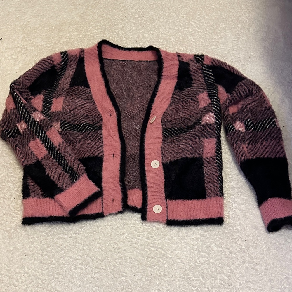Plaid Pink and Black Women's Sweater